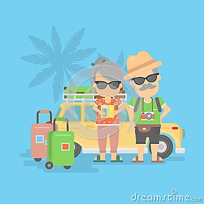 Retired couple on vacation. Vector Illustration