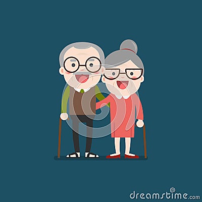 Retired elderly senior age couple. Vector Illustration