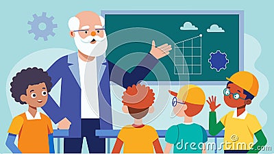 A retired engineer using their skills and experience to teach engineering concepts to middle school students.. Vector Vector Illustration