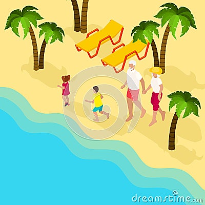 Retired People Family Vacation Isometric Banner Vector Illustration