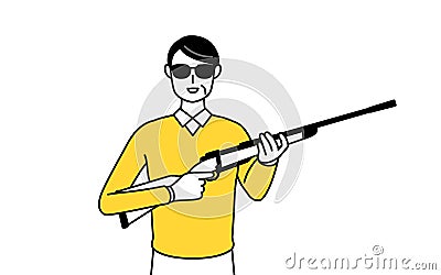 Retired seniors, middle-aged man, with sunglasses and holding a rifle Stock Photo