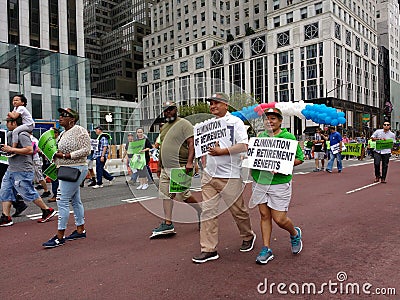 Retirement Benefits, New York City Labor Day Parade, NYC, NY, USA Editorial Stock Photo