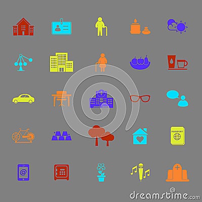 Retirement community color icons Vector Illustration