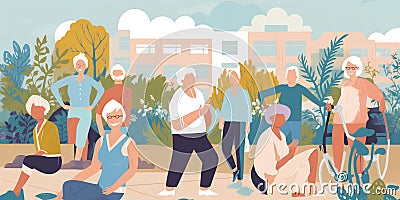 Retirement community: A retiree engaging in group activities like yoga or book clubs Stock Photo