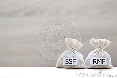 Retirement Mutual Fund, Coins money in the bag on white background, Save money for prepare in future and pension retirement Stock Photo