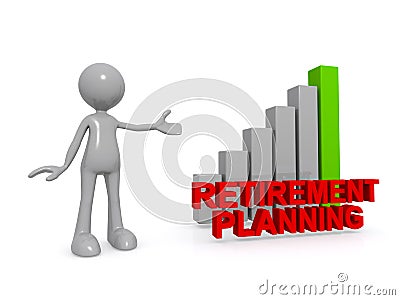 Retirement planning word with graph and man Stock Photo