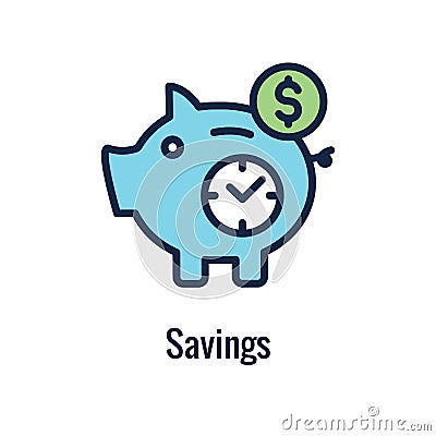 Retirement Savings Icon with retiring & monetary images Vector Illustration