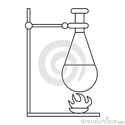 Retort stand, bunsen burner and test flask icon Vector Illustration