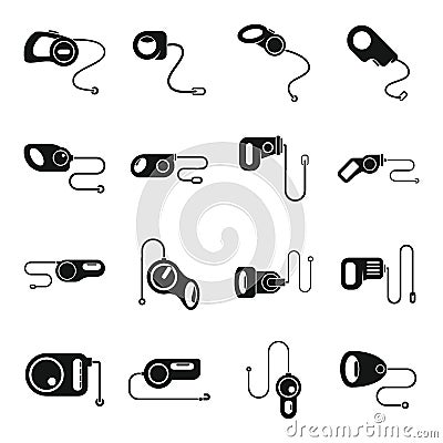 Retractable dog leash icons set simple vector. Animal leather Vector Illustration