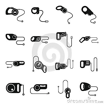 Retractable dog leash icons set simple vector. Animal leather Stock Photo