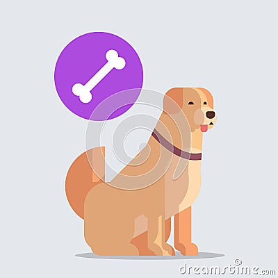 Retriever icon cute dog labrador dreaming about bone furry human friends home animals concept full length Vector Illustration