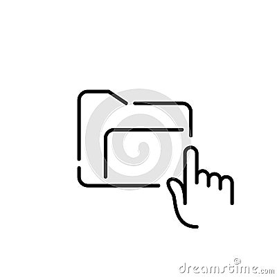 Retrieving or accessing document. File management system. Finger clicking on digital folder. Editable vector icon Vector Illustration