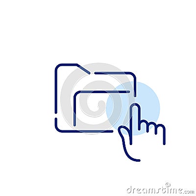 Retrieving or accessing document. File management system. Finger clicking on digital folder. Pixel perfect vector icon Vector Illustration
