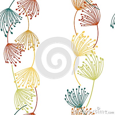 Retro abstract seamless pattern with dandelion seamless on white background. Floral seamless pattern. Vector Illustration