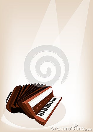 A Retro Accordion on Brown Stage Background Vector Illustration