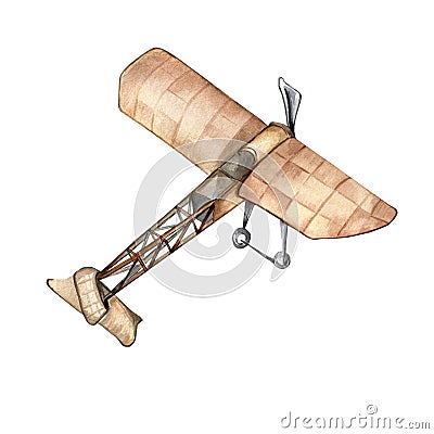 Retro airplane vintage style watercolor illustration isolated. Cartoon Illustration