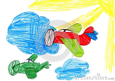 Retro airplanes. children drawing Stock Photo