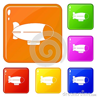 Retro airship icons set vector color Vector Illustration