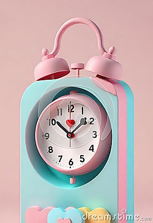 Retro alarm clock on a background. 3D rendering.Time concept. Stock Photo