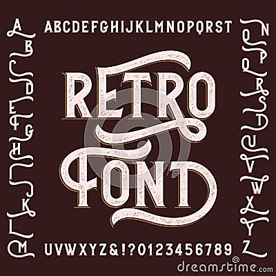 Retro alphabet font with alternates. Letters, numbers and symbols. Vector Illustration