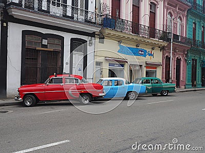 Retro American cars on a street in Havana Editorial Stock Photo