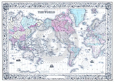 Retro Antique World Map Background Stock Photo