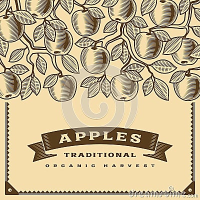 Retro apple harvest card brown Vector Illustration