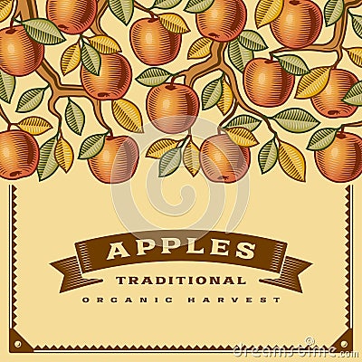 Retro apple harvest card Vector Illustration