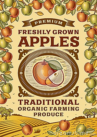 Retro apples poster Vector Illustration