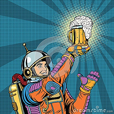 Retro astronaut and a mug of beer Vector Illustration