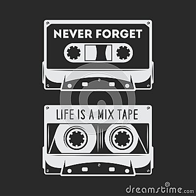 Retro audio cassette t-shirt design. Vector vintage illustration. Vector Illustration