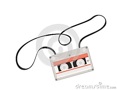 Retro audio cassette tape with tangled retro pattern vector illustration on white background Vector Illustration