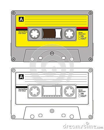 Audio cassette illustration on white bacground. Cartoon Illustration