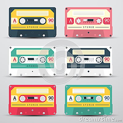 Retro Audio Cassettes Set - Vector Cassete Icons Vector Illustration