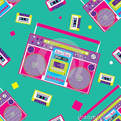 Retro audio player in a flat style. Vector Illustration