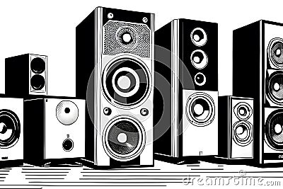 Retro audio speakers and subwoofers Stock Photo