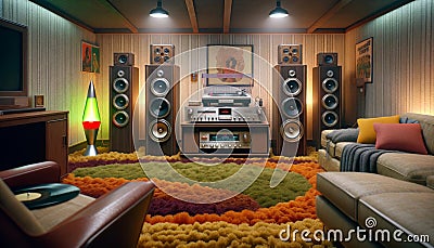 Retro Audiophile Hi-fi Vintage Home Stereo Room Tower Speakers Component AI Generated Home Interior Stock Photo