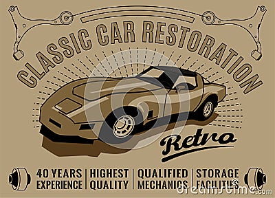 Retro Auto Tyre Poster Cartoon Illustration