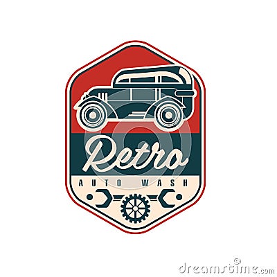 Retro auto wash logo design, car service badge, retro vintage label vector Illustration on a white background Vector Illustration