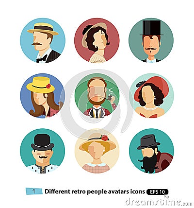 Retro Avatars cartoon people vector cartoon isolated Vector Illustration