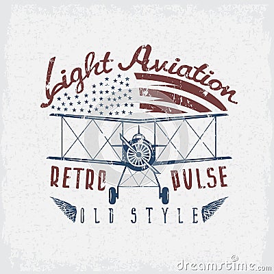 Retro aviation grunge vector design airplane and wings Vector Illustration