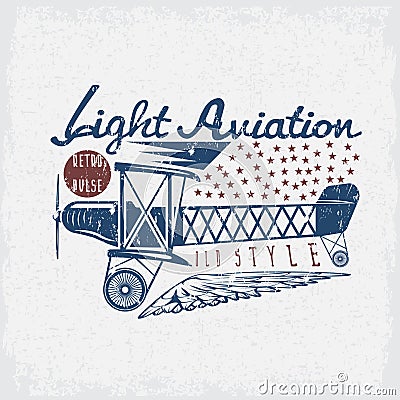 Retro aviation grunge vector design airplane and wings Vector Illustration