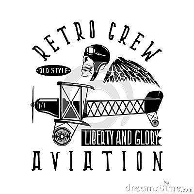 Retro aviation vector design skull,airplane and wings Vector Illustration