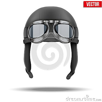 Retro aviator pilot helmet with goggles. Vector Illustration