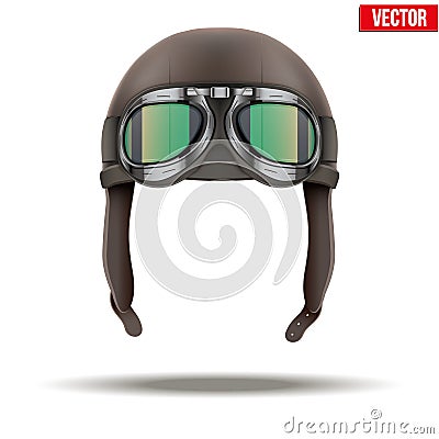 Retro aviator pilot helmet with goggles. Vector Illustration