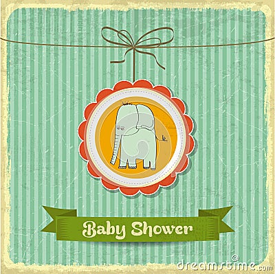 Retro baby shower card with little elephant Vector Illustration