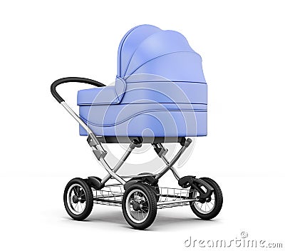 Retro baby stroller isolated on white background. 3d rendering Stock Photo