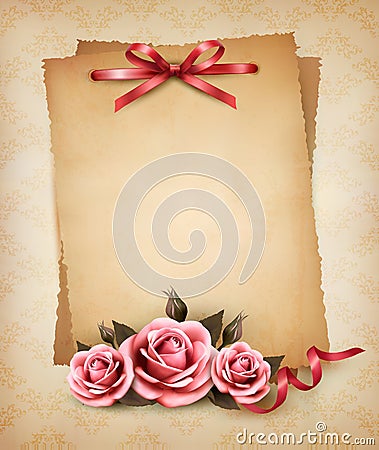 Retro background with beautiful pink rose Vector Illustration