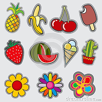 Retro badge patches, fun vector trendy stickers Vector Illustration