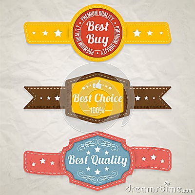 Set of retro stickers with ribbon Vector Illustration